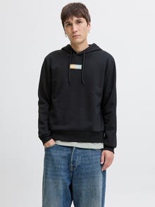 Jack & Jones Erkek Logo Baskılı Kapüşonlu Sweatshırt - Pan -Black - 12278618