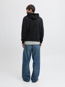 Jack & Jones Erkek Logo Baskılı Kapüşonlu Sweatshırt - Pan -Black - 12278618