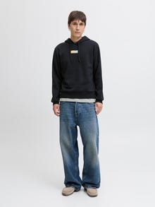Jack & Jones Erkek Logo Baskılı Kapüşonlu Sweatshırt - Pan -Black - 12278618