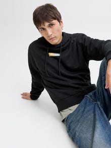 Jack & Jones Erkek Logo Baskılı Kapüşonlu Sweatshırt - Pan -Black - 12278618