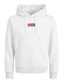 Jack & Jones Erkek Logo Baskılı Kapüşonlu Sweatshırt - Pan -White Melange - 12278618