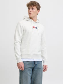 Jack & Jones Erkek Logo Baskılı Kapüşonlu Sweatshırt - Pan -White Melange - 12278618