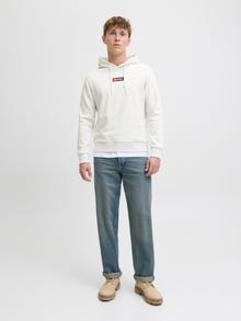 Jack & Jones Erkek Logo Baskılı Kapüşonlu Sweatshırt - Pan -White Melange - 12278618