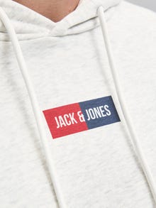 Jack & Jones Erkek Logo Baskılı Kapüşonlu Sweatshırt - Pan -White Melange - 12278618