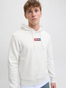 Jack & Jones Erkek Logo Baskılı Kapüşonlu Sweatshırt - Pan -White Melange - 12278618