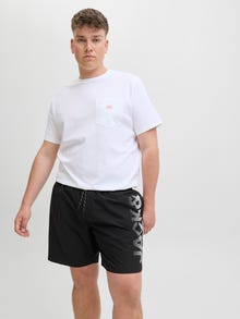 Jack & Jones Büyük Beden Logo Baskılı Deniz Şortu - Mauı -Black - 12278715