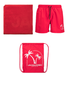 Jack & Jones Erkek Deniz Şortu ve Havlu Plaj Seti - Mauı -True Red - 12278729