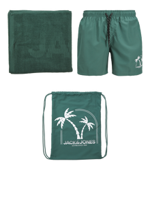 Jack & Jones Erkek Deniz Şortu ve Havlu Plaj Seti - Mauı -Mallard Green - 12278729