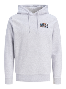 Jack & Jones Erkek Logo Baskılı Kapüşonlu Sweatshırt - Geplas -White Melange - 12279119
