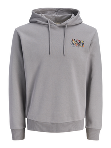 Jack & Jones Erkek Logo Baskılı Kapüşonlu Sweatshırt - Geplas -Ultimate Grey - 12279119