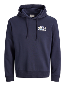 Jack & Jones Erkek Logo Baskılı Kapüşonlu Sweatshırt - Geplas -Sky Captain - 12279119