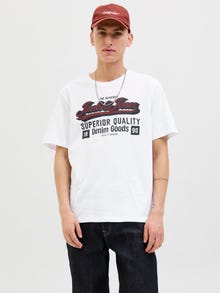 Jack & Jones Erkek Bisiklet Yaka Baskılı Tişört - Logo -Cloud Dancer - 12279535