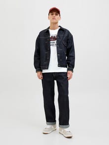 Jack & Jones Erkek Bisiklet Yaka Baskılı Tişört - Logo -Cloud Dancer - 12279535