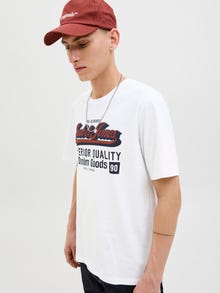 Jack & Jones Erkek Bisiklet Yaka Baskılı Tişört - Logo -Cloud Dancer - 12279535