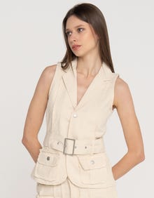 Jack & Jones Kadın Kemer Detaylı Denım Yelek - Elly -Raw Ecru - 12279662