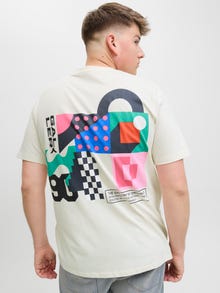 Jack & Jones Büyük Beden Göğüs ve Sırt Baskılı Tişört - Fold -Antique White - 12282194