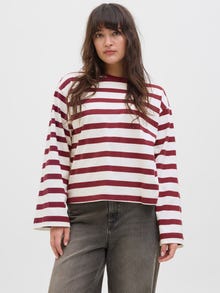 Jack & Jones Kadın Loose Fıt Çizgili Tişört - Lona -Cabernet - 12282544