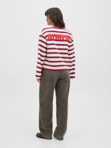 Jack & Jones Kadın Loose Fıt Çizgili Tişört - Lona -Cabernet - 12282544