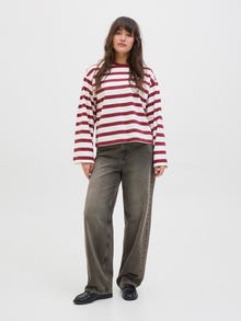 Jack & Jones Kadın Loose Fıt Çizgili Tişört - Lona -Cabernet - 12282544