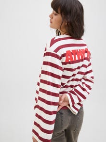 Jack & Jones Kadın Loose Fıt Çizgili Tişört - Lona -Cabernet - 12282544