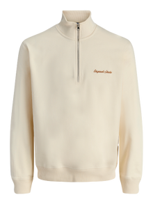 Jack & Jones Erkek Yarım Fermuarlı Dik Yaka Sweatshırt - Norrebro -Antique White - 12282899