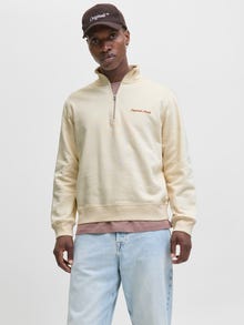 Jack & Jones Erkek Yarım Fermuarlı Dik Yaka Sweatshırt - Norrebro -Antique White - 12282899