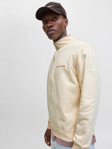 Jack & Jones Erkek Yarım Fermuarlı Dik Yaka Sweatshırt - Norrebro -Antique White - 12282899