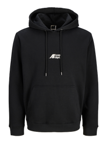 Jack & Jones Büyük Beden Kapüşonlu Sırt Baskılı Sweatshırt - Tıer -Black - 12284184