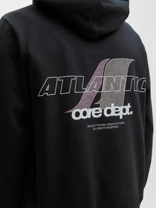 Jack & Jones Büyük Beden Kapüşonlu Sırt Baskılı Sweatshırt - Tıer -Black - 12284184