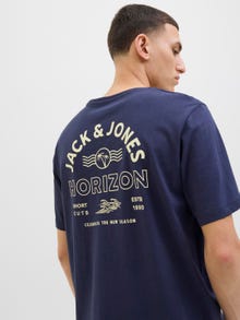 Jack & Jones Erkek Sırt Baskılı Tişört - Cırcle -Navy Blazer - 12284245