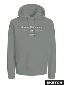 Jack & Jones Erkek Kapüşonlu Logo Baskılı Sweatshırt - Boost -Shadow - 12284471