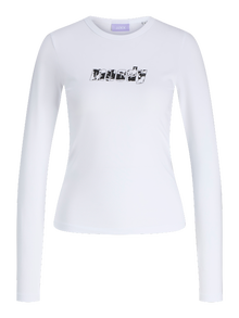 Jack & Jones Kadın Uzun Kollu Baskılı Tişört - Celıne -Bright White - 12284707