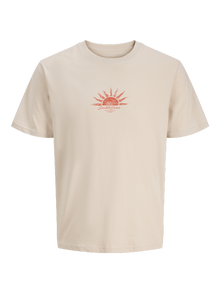Jack & Jones Erkek Bisiklet Yaka Baskılı Tişört - Calıfa -Moonbeam - 12286108