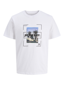 Jack & Jones Erkek Bisiklet Yaka Baskılı Tişört - Systematıc -Bright White - 12286113
