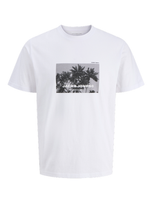 Jack & Jones Erkek Bisiklet Yaka Baskılı Tişört - Versıon -Bright White - 12286117