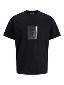 Jack & Jones Erkek Bisiklet Yaka Baskılı Tişört - Versıon -Black - 12286117