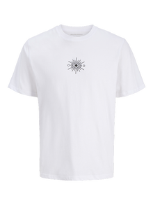 Jack & Jones Erkek Bisiklet Yaka Baskılı Tişört - Rascal -Bright White - 12286154