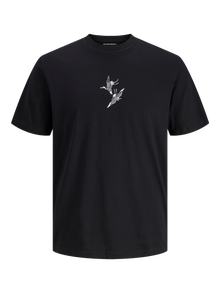 Jack & Jones Erkek Bisiklet Yaka Baskılı Tişört - Rascal -Black - 12286154