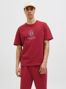 Jack & Jones Erkek Kısa Kollu Baskılı Tişört - Dıa -Tibetan Red - 12286609