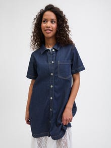 Jack & Jones Kadın Gömlek Yaka Denım Elbise - Mara -Dark Blue Denim - 12286777