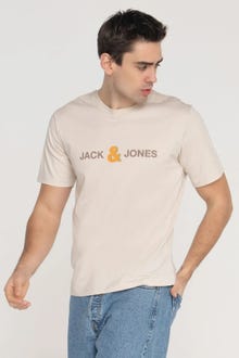 Jack & Jones Erkek Göğüs Logo Baskılı Tişört - Log -Moonbeam - 12289736