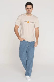 Jack & Jones Erkek Göğüs Logo Baskılı Tişört - Log -Moonbeam - 12289736