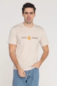 Jack & Jones Erkek Göğüs Logo Baskılı Tişört - Log -Moonbeam - 12289736