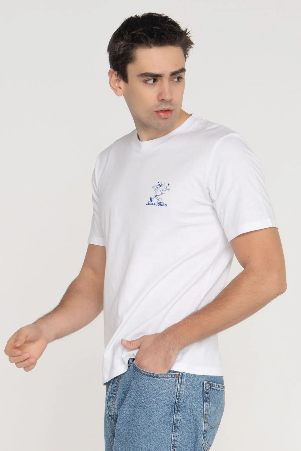 Jack & Jones Erkek Göğüs Logo Baskılı Tişört - Walk -White - 12289737