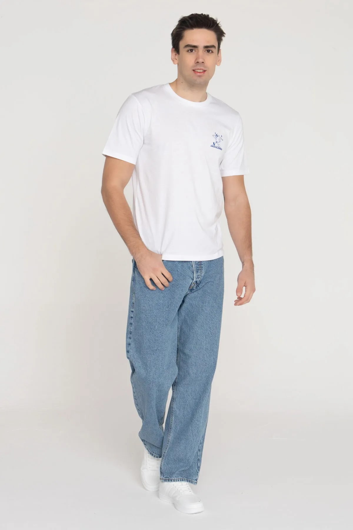 Jack & Jones Erkek Göğüs Logo Baskılı Tişört - Walk -White - 12289737