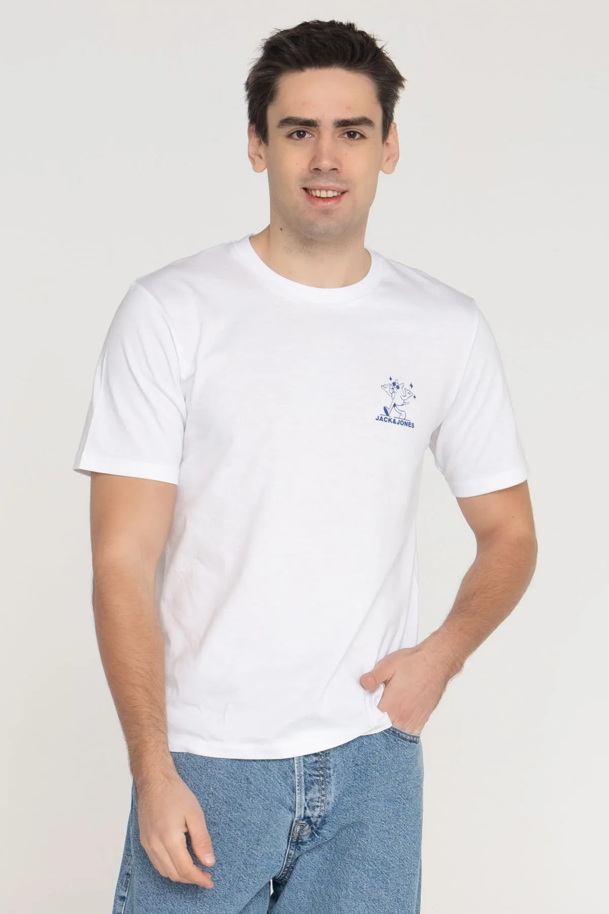 Jack & Jones Erkek Göğüs Logo Baskılı Tişört - Walk -White - 12289737